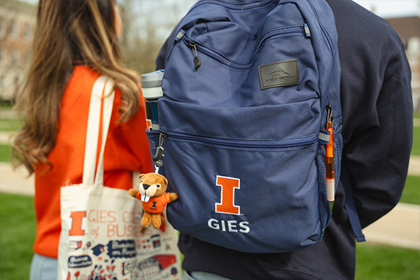 Gies Branded Backpack and Keychain on Student Gies Branded Backpack and Keychain on Student